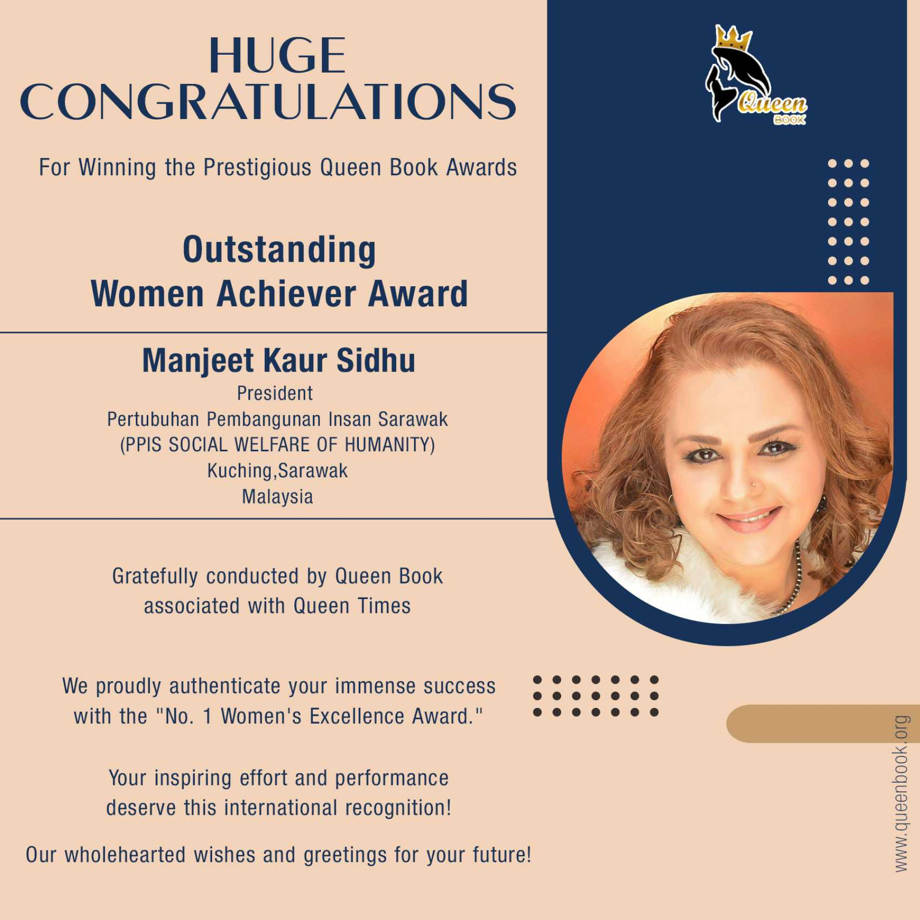 Manjeet Kaur Sidhu has own Outstanding women Achiever Award