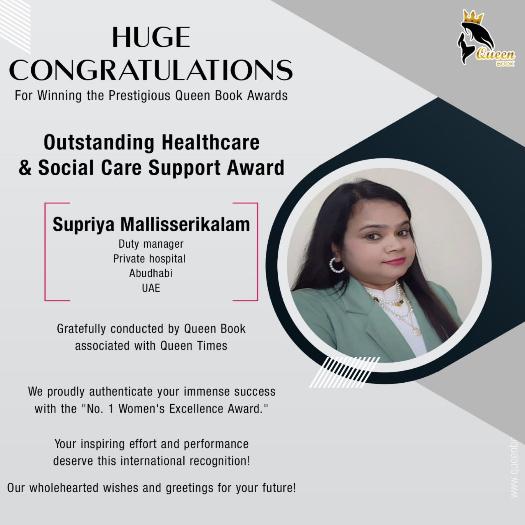 Supriya Mallisserikalam Has Won Outstanding Healthcare and Social Care Support Award