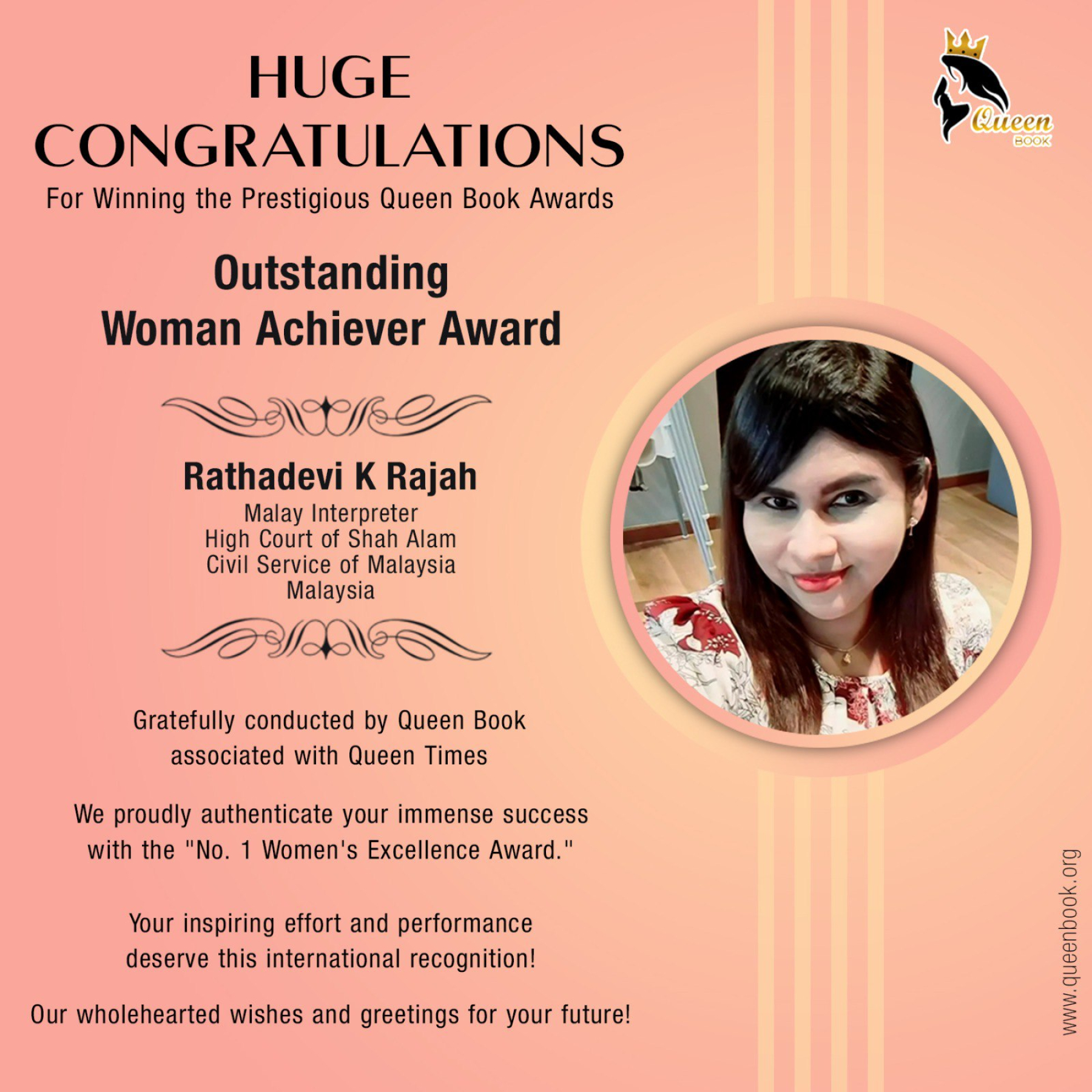 Rathadevi K.Rajah Has bagged Outstanding Woman Achiever Award