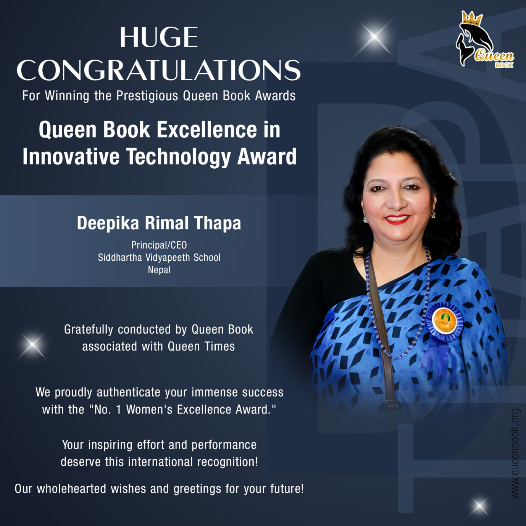 Deepika Rimal Thapa Has Won Queen Book Excellence in Innovative Technology Award