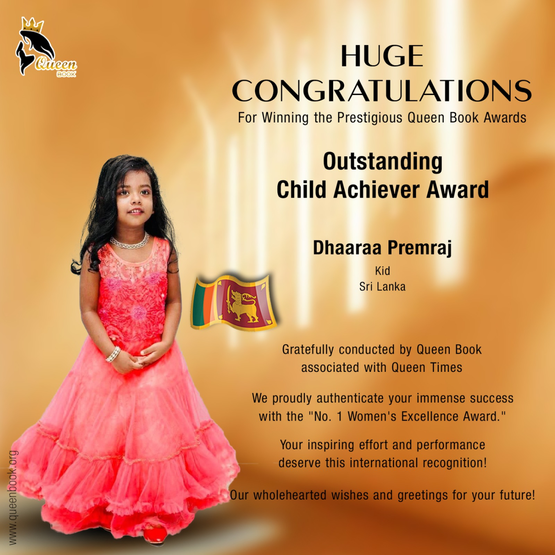 Dhaaraa Premraj Has bagged Outstanding Child Achiever Award