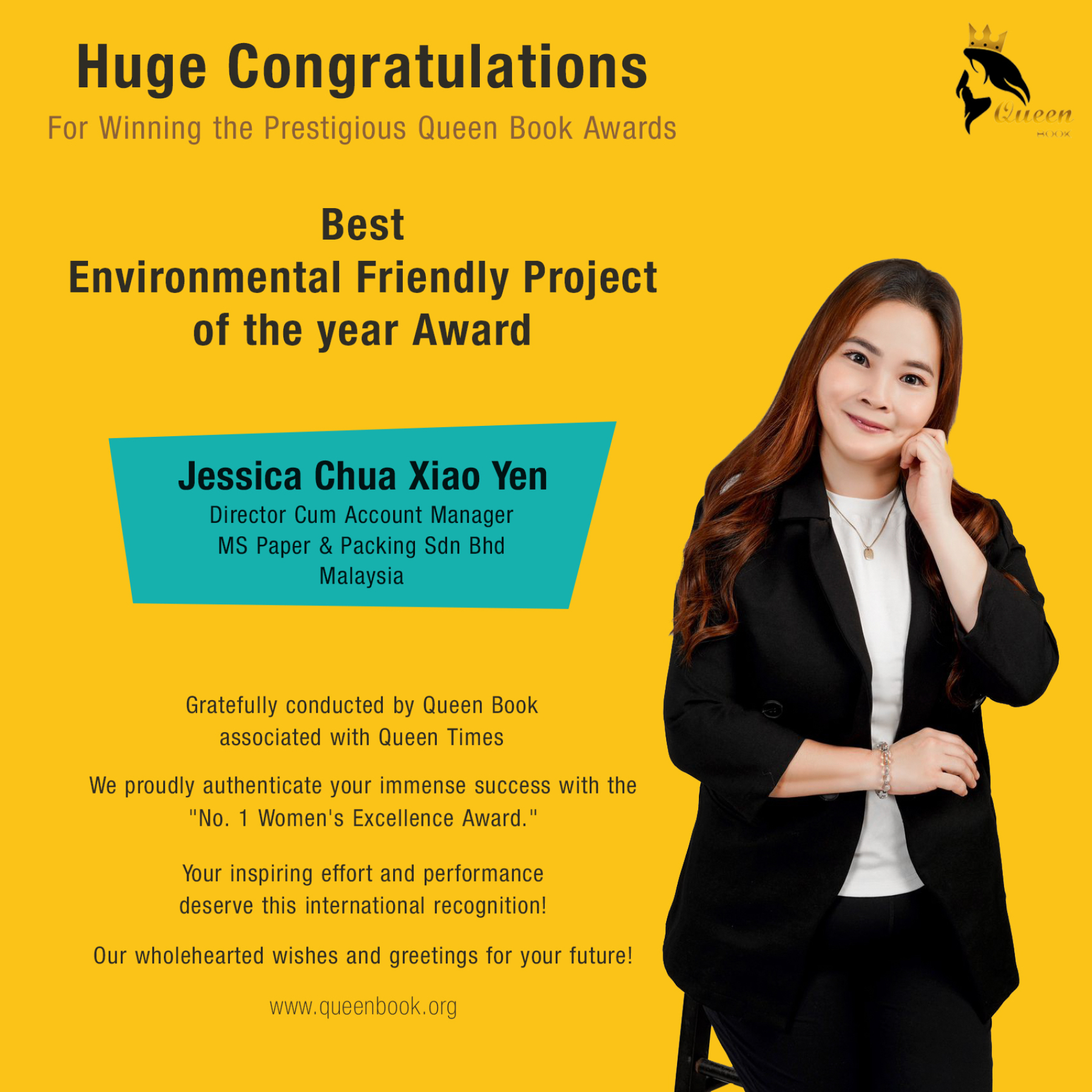 Jessica Chua Xiao Yen  Has Won Best  Environmental Friendly Project of the year  Award