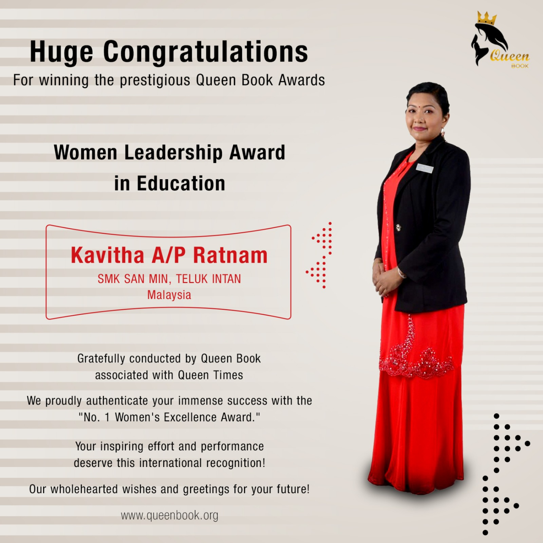 Kavitha  Has Won Women Leadership award in Education